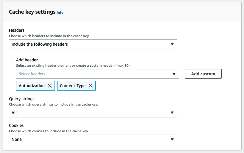 a screenshot of the cloudfront cache policy settings