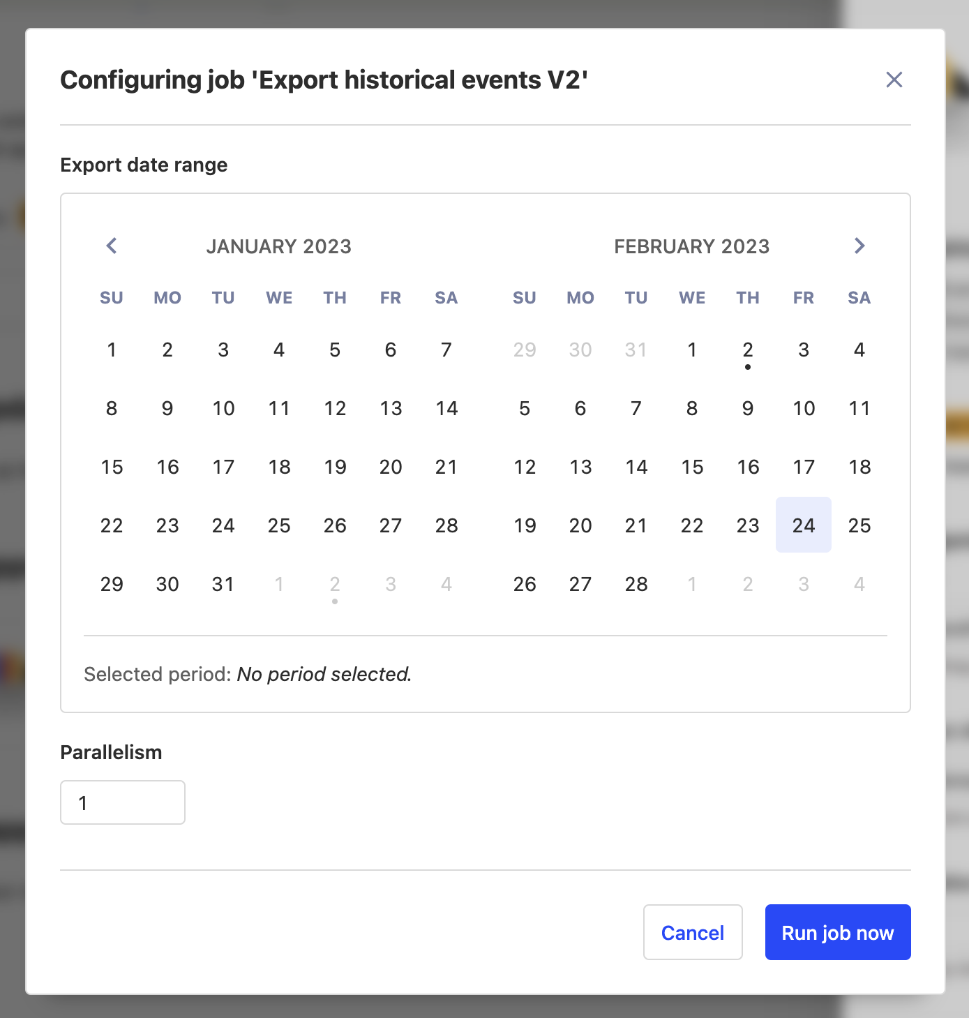 image of configuring export time range popup